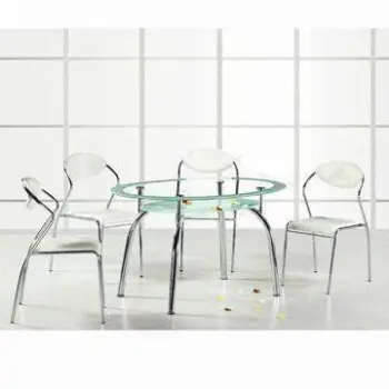 Dining Sets with Glass Table and PU Seat, Measures 1,200 x 750 x 750mm