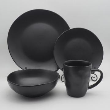 Forma irregular de grama de grama preta de esmalte preto conjunto de jantar/jantar de cerâmica