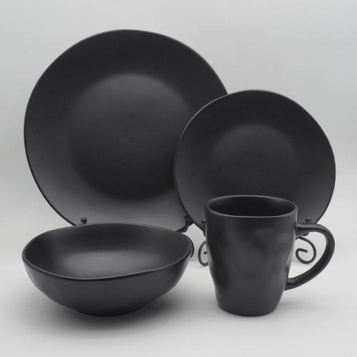 Forma irregular Cena de gres de color negro Glaze Conjunto de cena de cerámica