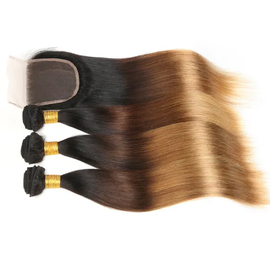 Ombre 3 Tones Color 1B/4/27  Virgin Brazilian Silky Straight Human Hair Weave Bundles With Closure