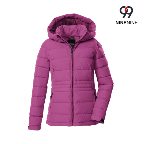 Chaqueta con aspecto de plumón y capucha.
