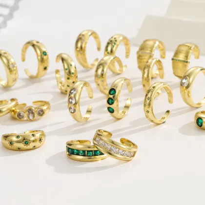 Clear Emerald CZ 14K Gold Plated Adjustable Dubai Gold Star Ring