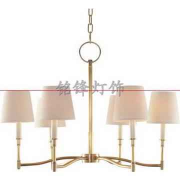 100216 6  lights antique solid brass linen shade chandelier