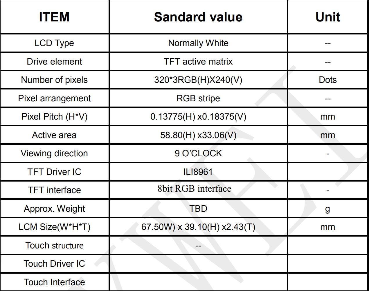 2.7 inch 320*240 LCD RGB Display