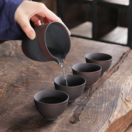 Purple Pottery Kung Fu Tea Set: Handmade Chinese Retro Ceramic Tea Making Gaiwan Teapot