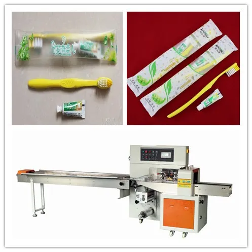 Disposable toothbrush flow wrapping machine
