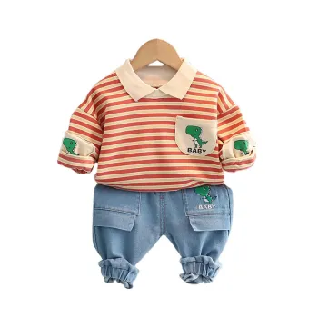 Spring & Summer Boys' Clothing Set: Striped Dinosaur Hoodie & Pants - Affordable 2Pcs Loose Style