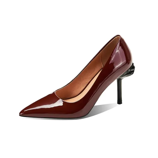 Women Pointed Toe High Heel Pumps Elegant Burgundy