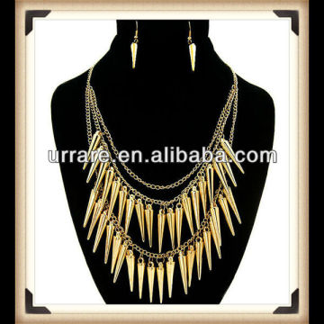 Gold Chunky Multistrand Spike Necklace