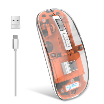 Wireless Transparent Tri Mode Mouse BT 2.4ghz Rechargeable Type C Silent Office Mouse for Laptop and Tablet