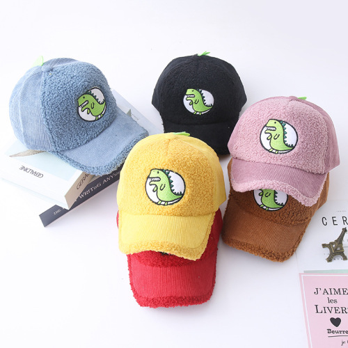 Gorra de béisbol de dinosaurio de dibujos animados de pana para niños