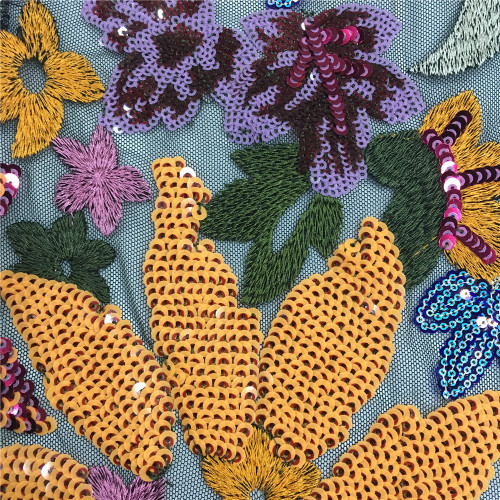Fantasic Seqiuns Flower Embroidery On Poly Mesh
