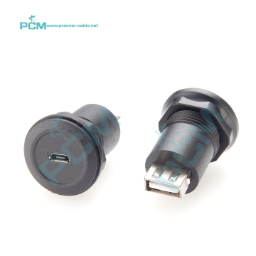 Micro USB Female to USB A Female Panel Mount Adapter for Smart Home Cabinets and Chassis