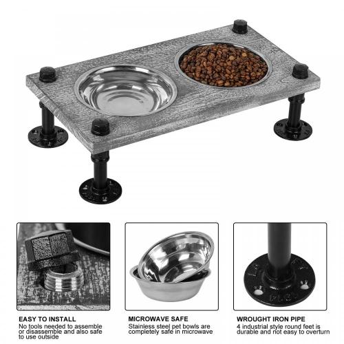 Station d&#39;alimentation pour chiens avec bols en acier inoxydable double