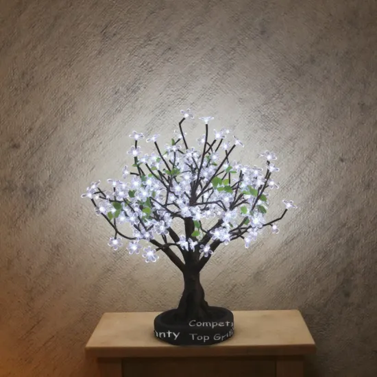 White LED Artificial Cherry Blossom Bonsai Tree for Christmas & Halloween Decorations