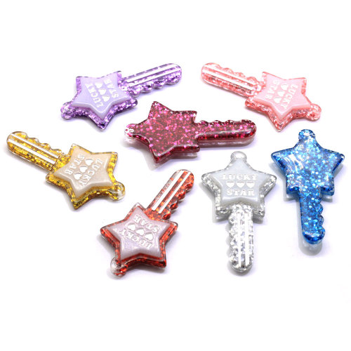 Glitter Shine Lucky Heart Star Key Shape Flatback Resina Bead Charms fai da te Decorazione Gioielli ciondolo Creazione portachiavi Accessori