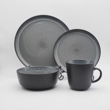 Conjunto de jantar de utensílios de grés de envidraçamento reativo de estilo preto