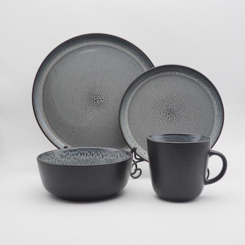 Black Style Reactive Glazed Stonware Dinner Tares Set