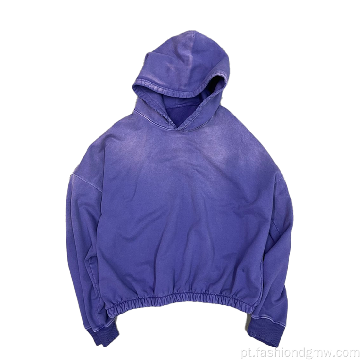 Hoodies masculinos de peso pesado lavado com ácido roxo