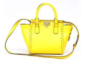 Yellow Summer Womens Leather Bag with removable shoulder st