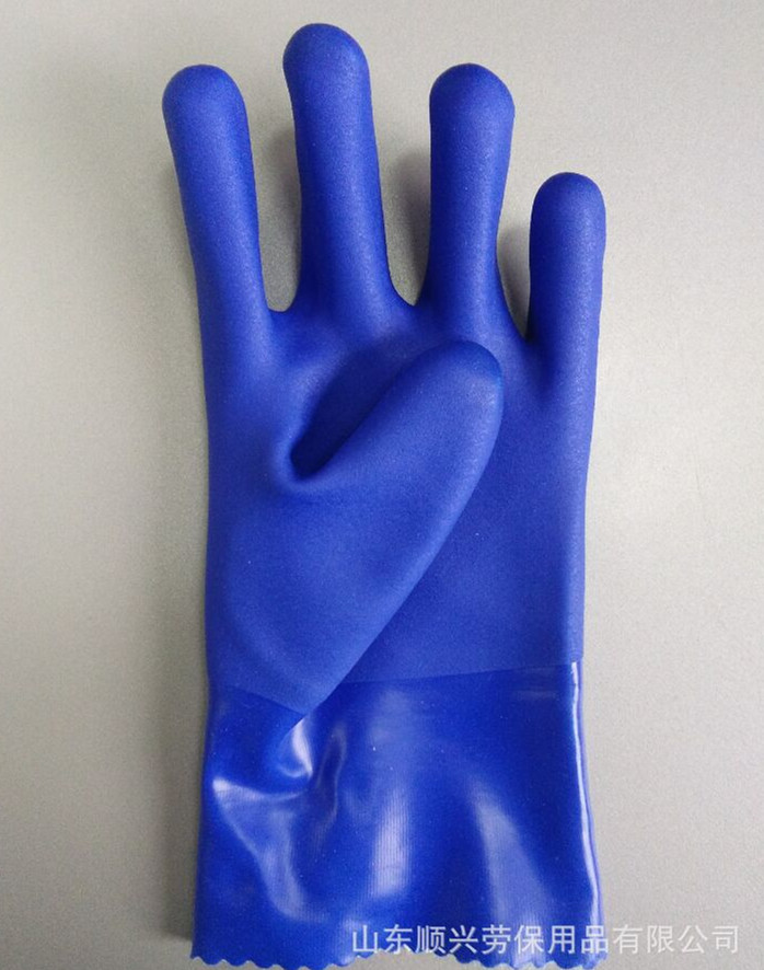 Guantes de PVC azul con acabado arena impregnado 27cm