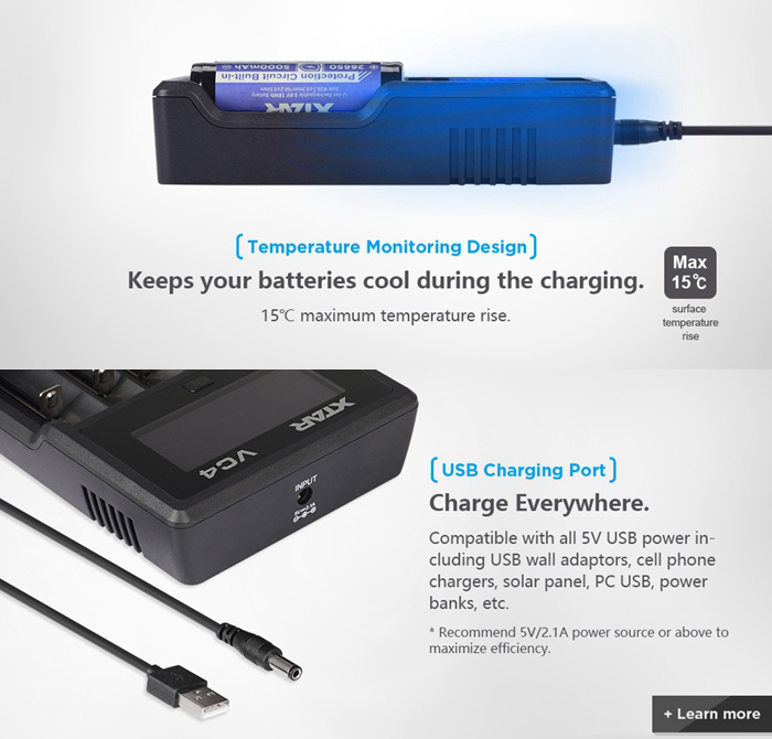 XTAR VC4 Micro USB 5V 2.1A Charger