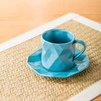 Unique Multi-Color Origami Porcelain Latte Coffee Tea Cup with Saucer