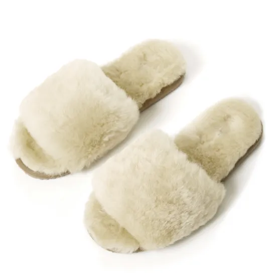 Soft Indoor Fluffy Sheepskin Fur Slippers for Women