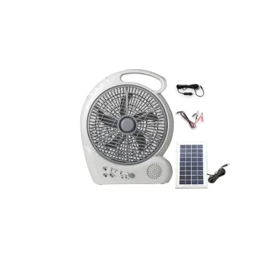 10 Inch Rechargeable Battery-Powered Fan with Radio and LED Light
