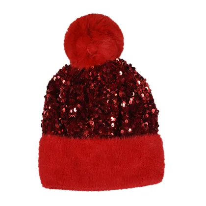 New Style Shiny Beads Warm Detachable Hairball Knit Hat