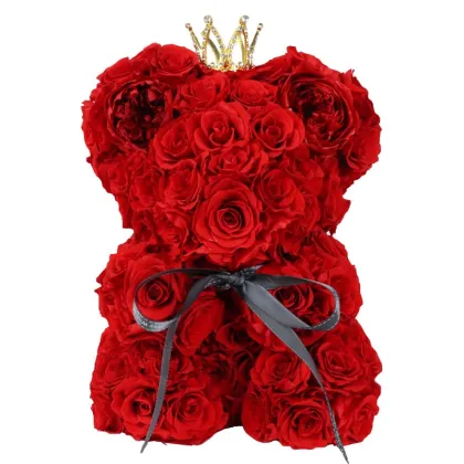 Luxurious Romantic Preserved Rose Bear with Crown - Valentine's Day Gift