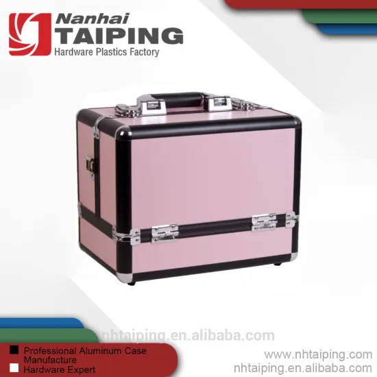 high quality factory outlet pink expandable beauty case with 3 layers