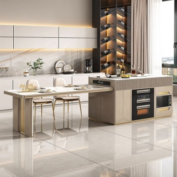 Modern Slate Top Metal Base Dining Table with Integrated Kitchen Organizers