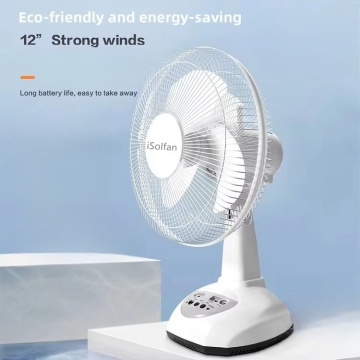 ISolfan Solar Powered Table Fan with Built-in Light and Rechargeable Battery