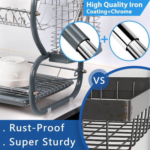 Two Tier Large Dish Rack Two Tier Powder Coating Dish Drying Rack Supplier