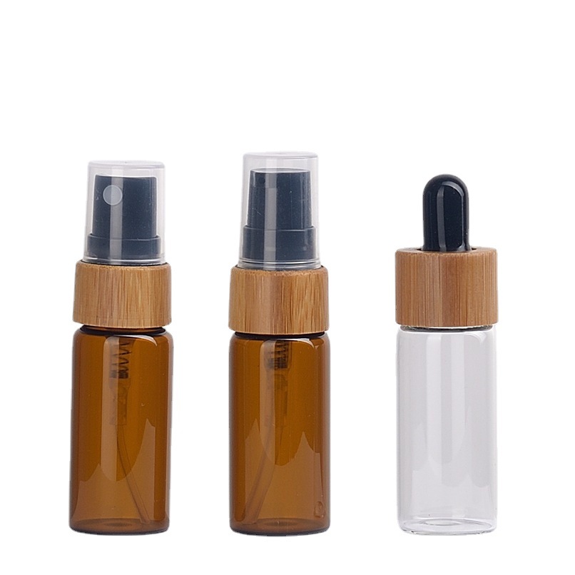5ml Amber Glass Spray Bottle with Bamboo Pump