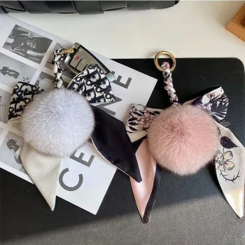 Cute Pompom Bow Keychain: Leather Key Chains & Luxury Designer Rings