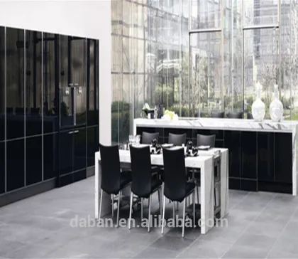 High gloss Guangzhou black painting kitchen cabinets design with kitchen island