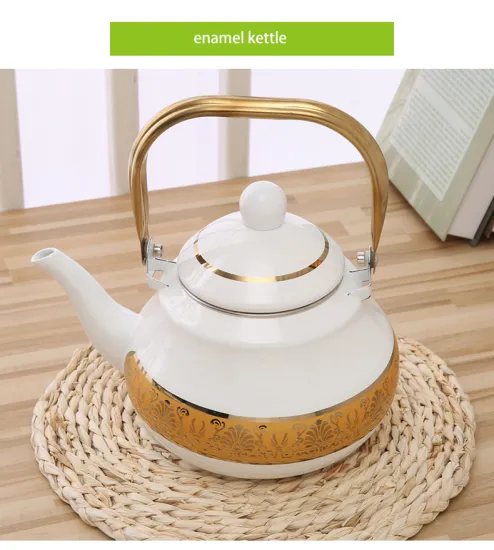 Golden Flower Decal Enamel Tea Pot Kettle