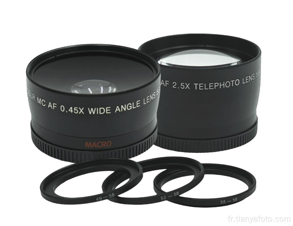 Objectif grand angle 49-58 mm 0,45x + téléobjectif 2,5x