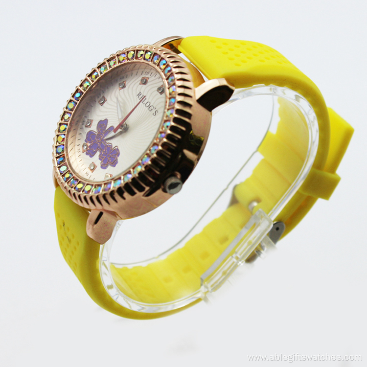 fashion ladies rose gold diamond watch