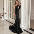 Women&#39;s One Shoulder Cutout Formal Sequin Prom Dress