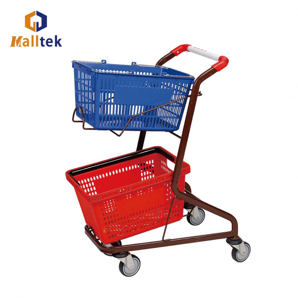 Zinc Plated Grocery Shop Two Basket Trolley 