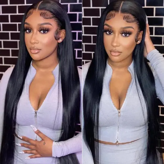 Hot Sale 30 Inch Long Straight 13x6 HD Transparent Lace Front Human Hair Wigs 10a Double Drawn Hair Full Wig