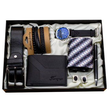 Cross-border Men's Birthday Gift Set: Belt, Bracelet, Wallet, Watch, Tie, Pen, Cufflinks