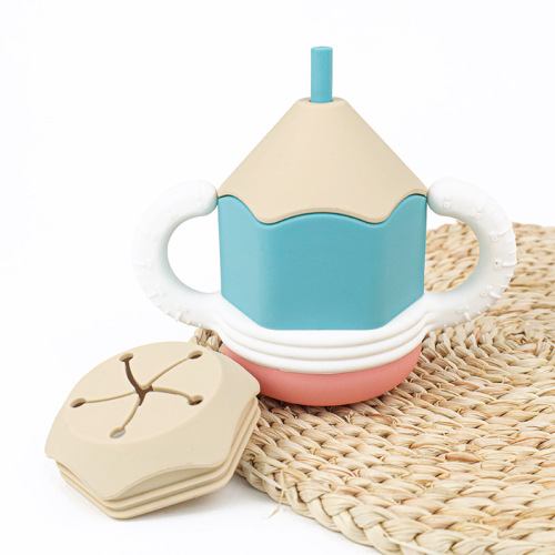 Шолја за ужина за пиење со силиконска слама 2-во 1