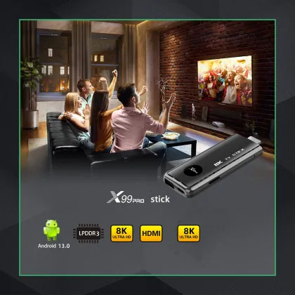 Factory X99 Pro Android TV Stick - 8K HDTV, Android 13, 2GB/16GB, Wireless Smart TV Stick
