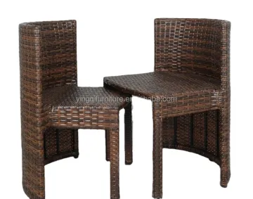 Round Rattan Balcony Coffee Table Set for Outdoor Garden Furniture - 3 Piece Set for 2 Seats
