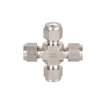 SS316 Compression Double Ferrule 4 Way Cross Union Fittings (OD 3/8 1/4 1/2)