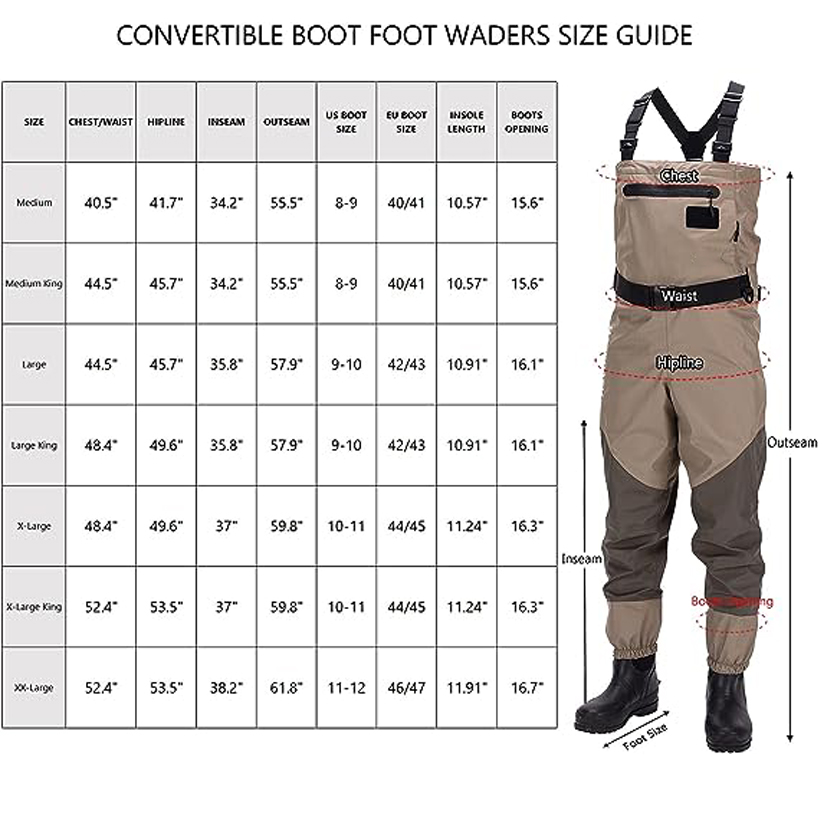 Size Chart Mens Breathable Lightweight Chest And Waist Convertible Waders Jpg